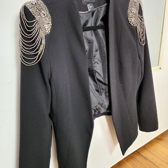 Rare H&M Black Beading Fringe Tassel Shoulder Badges Suit Jacket Co ord Set. - Picture 12 of 17